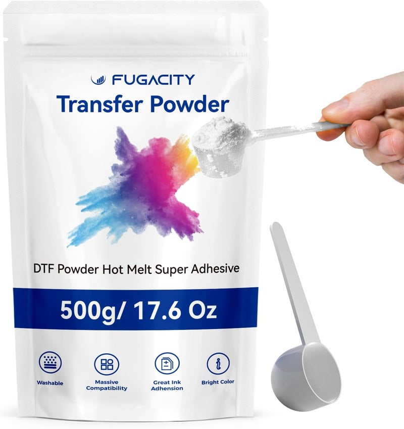 DTF Powder Sublimation White Digital Transfer- 17.6 OZ/ 500g Hot Melt Adhesive DTF PreTreat Transfer Powder, Suitable for All DTF DTG Printers